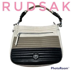 Rudsak “Damar” white/taupe/black leather shoulder bag.